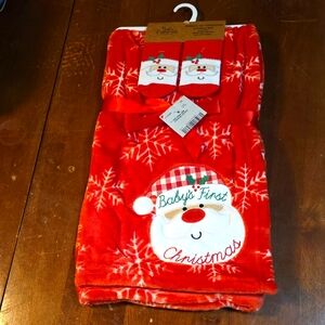Newborn Blanket & Socks Christmas Set